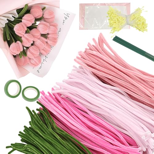 400 Stück Rosa Tulip Pfeifenreiniger Blumen Set für Basteln Projekte, Pipe Cleaners for Crafting Flowers, mit Pfeifenputzer, Blumentasche, Staubgefäße, Blumenstiel, Klebeband(Rose) 400 Stück Rosa Tulip Pfeifenreiniger Blumen Set für Basteln Projekte, Pipe Cleaners for Crafting Flowers, mit Pfeifenputzer, Blumentasche, Staubgefäße, Blumenstiel, Klebeband(Rose) von Scienraise