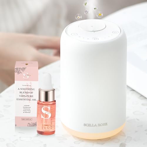 Scilla Rose Wasserloser Aromatherapie-Diffusor, tragbarer und wiederaufladbarer Vernebler für ätherische Öle mit kühlem Nebel und beruhigendem Nachtlicht für Zuhause, Büro und Auto (mit ätherischem Scilla Rose Wasserloser Aromatherapie-Diffusor, tragbarer und wiederaufladbarer Vernebler für ätherische Öle mit kühlem Nebel und beruhigendem Nachtlicht für Zuhause, Büro und Auto (mit ätherischem von Scilla ROSE