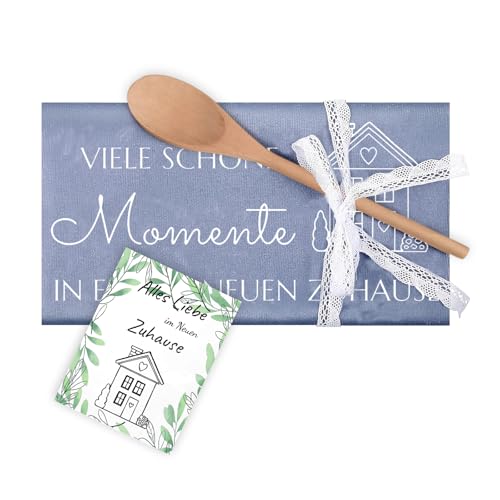 Scinzene Geschirrtuch Mit Karte Und Kochlöffel Für Einzugsgeschenke Wohnung, Einweihungsgeschenk Wohnung, Einzugsgeschenke Haus, Einweihungsgeschenk Haus, Geschenk Zum Einzug von Scinzene