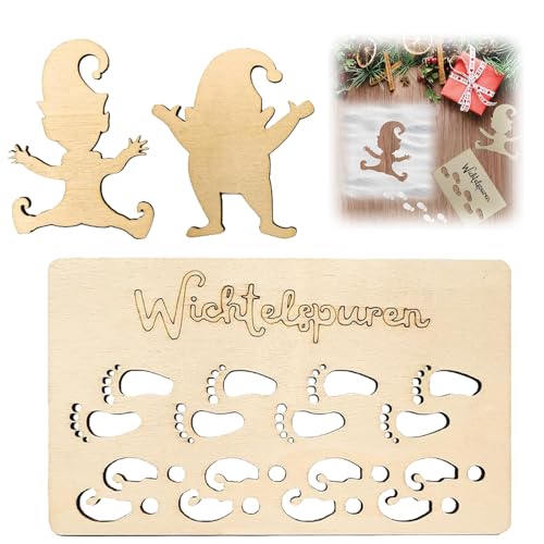 Scinzene Wichtel Zubehör Weihnachten Set, Kreative Wichtelhaus Schablonen, Wichtelschablone Fußabdrücke, Wiederverwendbare Holzschablonen für Fenster & Böden von Scinzene
