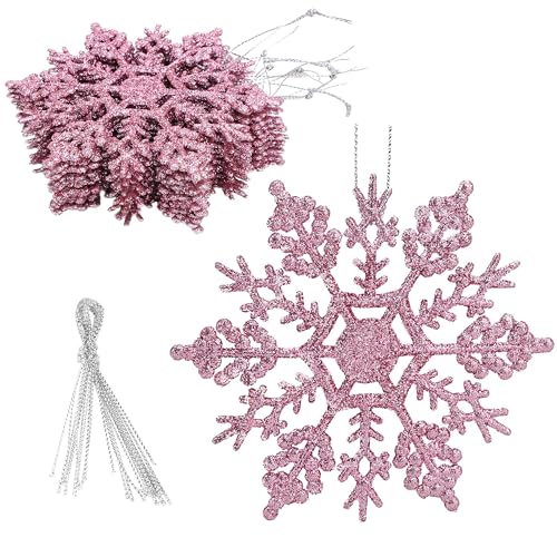 Weihnachtsdeko Rosa, Weihnachten Schneeflocken Deko 24 Stück Rosa Glitzer Schneeflocken für Weihnachtsbaum, Fenster & Tür – Hängende Deko Ornamente für Festliche Weihnachtsdekoration von Scinzene