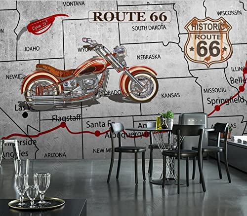 Benutzerdefinierte Fototapete 3D Tapete Fototapete Industrieller Stil Route 66 Motorrad Zementwand Bar Wandbild Hintergrundwand-350Cmx245Cm von Scizor