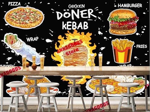 Benutzerdefinierte Text Food 3D American Fast Food Wandbild Tapete Hähnchen Döner Snackbar Restaurant Industrielles Dekor Wandbild 3D-430Cmx300Cm von Scizor