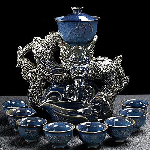 Scizorito Chinesische Gongfu Tee Set Geschenkbox, Reines Handfeuern, Chinesische Drachenform, Geeignet für Büro, Zuhause, Geschenk (Blauer Drache) von Scizorito