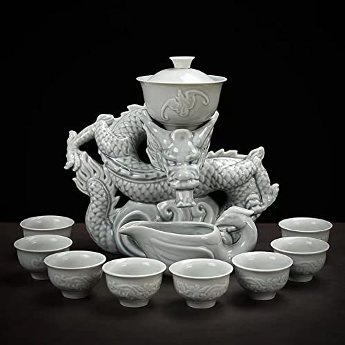 Scizorito Chinesische Gongfu Tee Set Geschenkbox, Reines Handfeuern, Chinesische Drachenform, Geeignet für Büro, Zuhause, Geschenk (Weißer Drache) von Scizorito