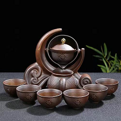 Scizorito Hochwertige Chinesische Tee-Set-Geschenkbox, Rotierendes Kung Fu Tee-Set, Reines Handfeuern, Mit Rotierender Teekanne und Infuser, Geeignet für Büro, Zuhause, Geschenk (Halbmondholz) von Scizorito