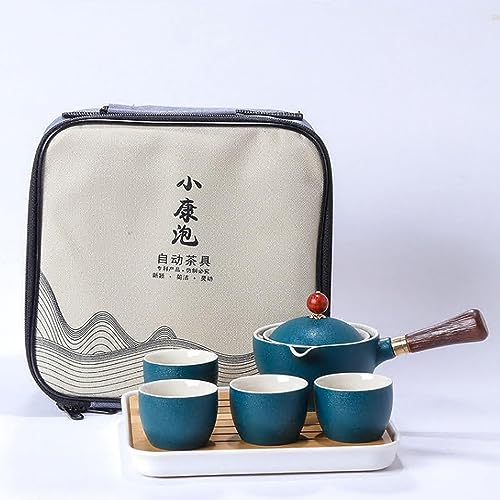 Scizorito Keramik Portable Travel Tee Set, chinesischer Kungfu Tee Set mit 360-Rotation Teekanne und Infuser, 4-Teetassen, Tee Tablett und Reisetasche (Grün) von Scizorito