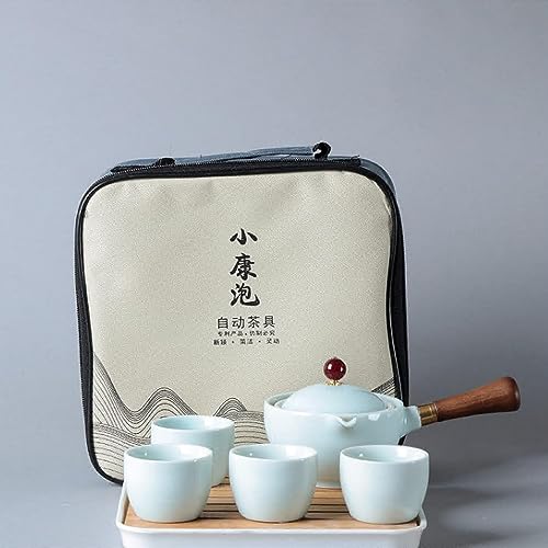 Scizorito Keramik Portable Travel Tee Set, chinesischer Kungfu Tee Set mit 360-Rotation Teekanne und Infuser, 4-Teetassen, Tee Tablett und Reisetasche (Jadeit) von Scizorito