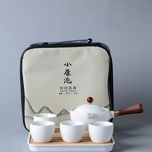 Scizorito Keramik Portable Travel Tee Set, chinesischer Kungfu Tee Set mit 360-Rotation Teekanne und Infuser, 4-Teetassen, Tee Tablett und Reisetasche (weiß) von Scizorito