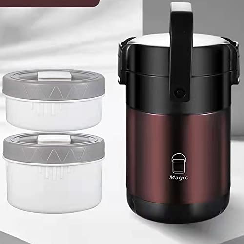 Scizorito stapelbare Edelstahl 3-Tier Mittagessen/Snack Box, Vakuum Edelstahl Leck-Proof Isolierte Topf, Geeignet für das Tragen von Lebensmitteln zum Büro, Picknick im Freien(1900ml, Braun) von Scizorito