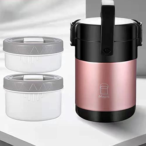 Scizorito stapelbare Edelstahl 3-Tier Mittagessen/Snack Box, Vakuum Edelstahl Leck-Proof Isolierte Topf, Geeignet für das Tragen von Lebensmitteln zum Büro, Picknick im Freien,(1900ml, Rosa) von Scizorito