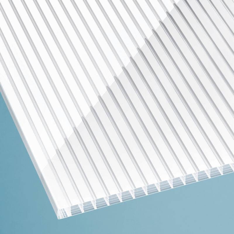 Polycarbonat Stegfünffachplatte | 16 mm | Breite 980 mm | gestreift glasklar/weiß von Scobalit