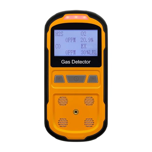 Scondaor Gaslecksuchgerät für H2S CO O2 und LEL, tragbarer Multi-Gasdetektor mit akustischen, visuellen und Vibrationsalarmen, Handheld 4-in-1-Gas-Monitor-Messgerät, digitales LCD-Display (Orange) von Scondaor