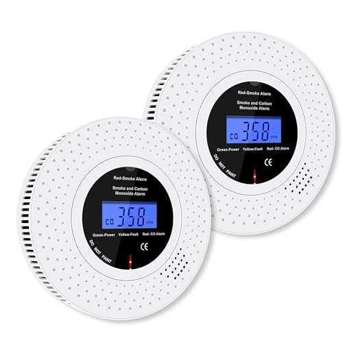 Scondaor Kombinierte Rauch- und Kohlenmonoxid-Melder mit LCD Anzeige, CO-Melder mit austauschbarer Batterie, nach EN14604 & EN50291 Standard Zertifiziert, 2er Set von Scondaor