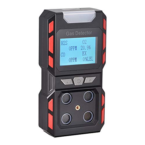 Scondaor Tragbarer 4-in-1-Gasmelder, tragbarer Gaslecksuchgerät mit digitaler LCD-Anzeige, 4-Gas Messgerät mit Ton-Licht-Vibrationsalarm mit Sprachansagen, wiederaufladbare Batterie (schwarz) von Scondaor