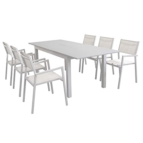 Sconosciuto Decorspace Ausziehbarer Tisch Ibiza aus Aluminium, für den Außenbereich, für Garten und Terrasse (Tisch 220-280 x 100 cm + 6 Sessel, Taupe) von Sconosciuto