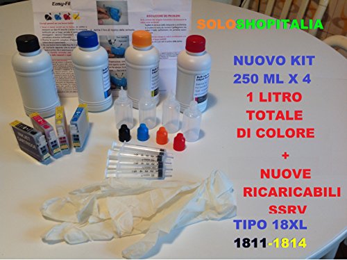 Tintenpatronen-Set für Epson Expression Home XP-102 XP-202 XP-205 XP-212 XP-215 XP-30 mit 1 Liter Nachfüllpackung mit Original-Nachfüller von INKJET CARTUCCIA 18XL T18 1811-1812-1813-1814 + 1 Liter Totalausgabe für EPSON EXPRESSION HOME XP-215 XP-225 XP-30 XP-302 von Sconosciuto