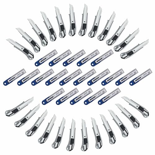 24 x Scorprotect® Cuttermesser Aludruckguss 18 mm mit Metallführung + 200 Stück extra scharfe Klingen von Scorprotect
