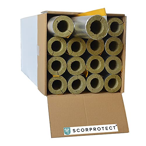 voller Karton Alukaschierte Rohrschale Rohrisolierung Steinwolle mit 0.040 Wärmeleitfähigkeit (Steinwolle, 54 x 20 mm x 1 Meter) von Scorprotect