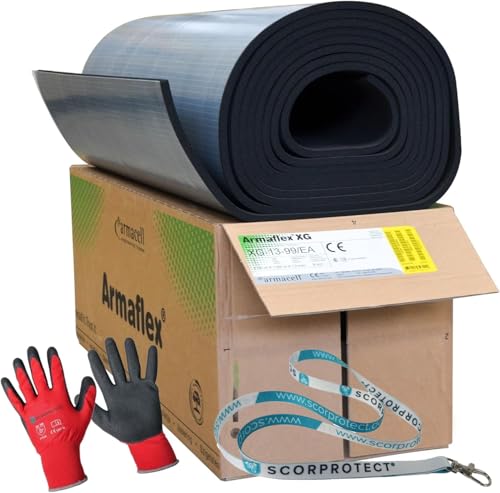 Armaflex Armacell original XG Kautschuk Platten selbstklebend (Isolierstärke 13 mm 1000 x 8000 mm = 8 m²) + rote Handschuhe CAT2 von Scorprotect