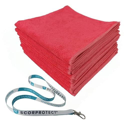 Scorprotect 10x Mikrofasertuch 40x40 cm 300 GSM Rot/Pink + Schlüsselband von Scorprotect