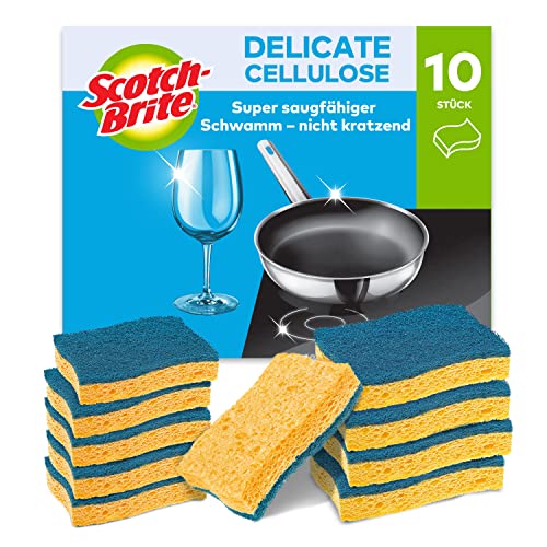 Scotch-Brite Delicate nicht kratzender Naturfaser-Reinigungsschwamm, 10 Stück - hochsaugfähiger Schwamm, ideal für alltägliche Reinigungsaufgaben von Scotch-Brite