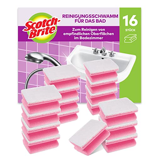 Scotch-Brite Reinigungsschwamm für das Bad, 16 Stück pro Packung - zum Reinigen von empfindlichen Oberflächen im Badezimmer von Scotch-Brite