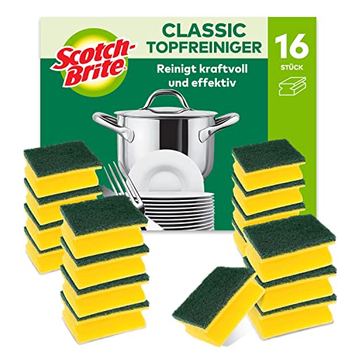 Scotch-Brite Classic Topfreiniger, 16 Schwämme pro Packung, Schwamm für Küche - Reinigt kraftvoll und effektiv von Scotch-Brite