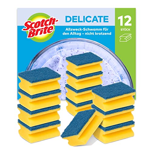 Scotch-Brite Delicate, nicht kratzender Spülschwamm, 12 Stück pro Packung - Allzweck-Schwamm für den Alltag, Blau - Kratzfrei von Scotch-Brite