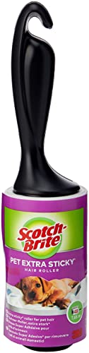 Scotch-Brite Pet Extra Sticky Roller, 48 Blatt - Fusselroller für Tierhaare - Katzenhaare, Hundehaare - und Kleidung, Schwarz/Weiß von Scotch-Brite