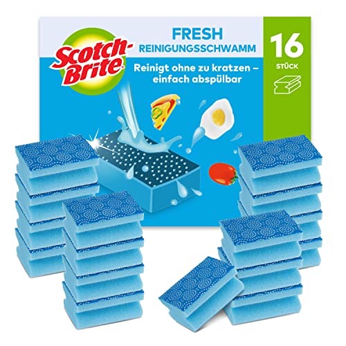 Scotch-Brite Fresh Anti-Kratz Reinigungsschwamm, 16 Stück pro Packung - Entfernt schnell und sanft verkrustete Rückstände von Scotch-Brite