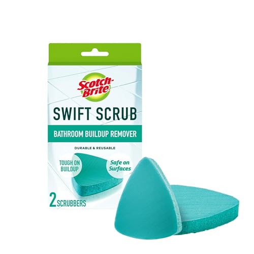 Scotch-Brite Swift Scrub Badreiniger Scrubbers, Seifenrestentferner für die Reinigung von Badezimmer, Badezimmer Schrubber Pads Sicher für Fliesen, 2 Badezimmer Reiniger Schrubber von Scotch-Brite