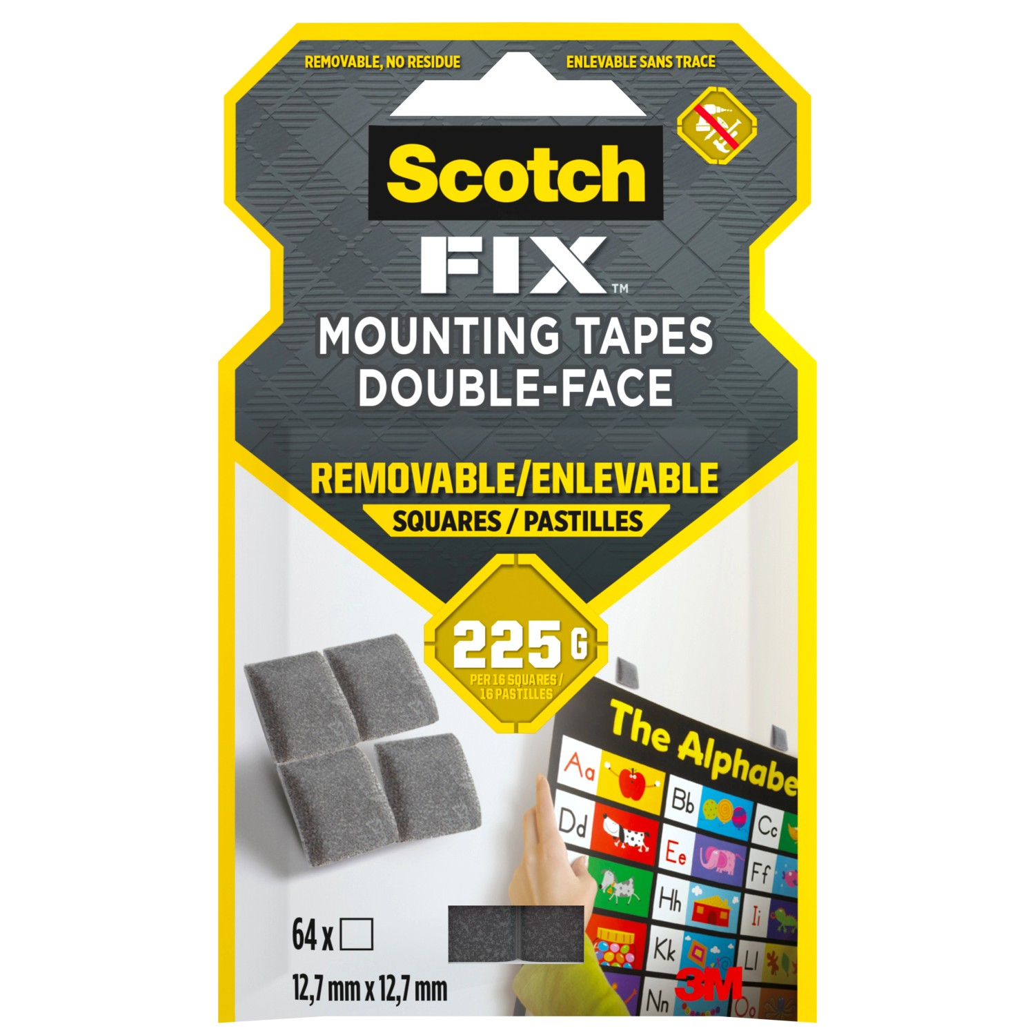 Scotch-Fix Montagequadrate-Set Ablösbar 12,7 mm x 12,7 mm Grau 64 Stück von Scotch-Fix