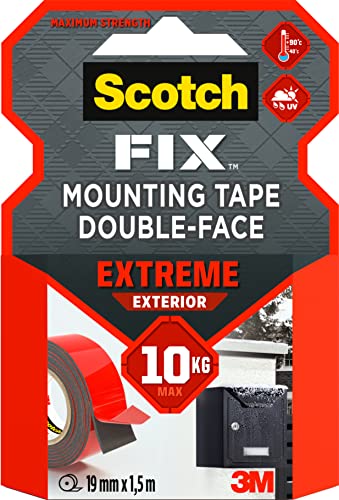 Scotch-Fix Extreme Doppelseitiges Montageband für den Außenbereich – 1 Rolle (19 mm x 1,5 m) – Extra stark, wetterfest & temperaturbeständig – Hält bis zu 10 kg – Kein Bohren nötig von Scotch FIX