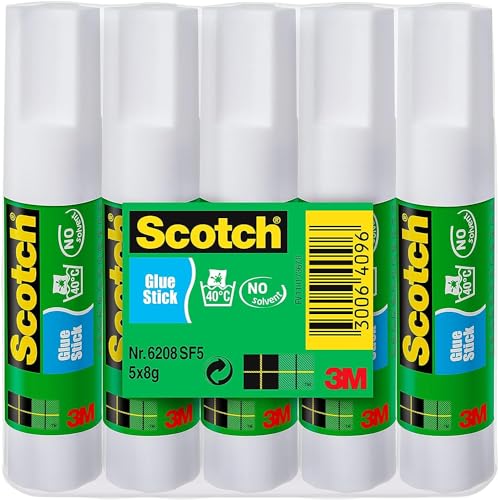 Scotch Permanent Klebestift - 1 Packung mit 5 Klebesticks ohne Lösungsmittel - 8g pro Stick - Mehrzweck-Klebestift für zu Hause, in der Schule oder im Büro von Scotch
