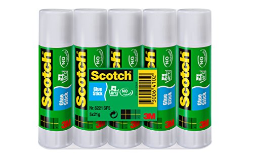 Scotch 693086 3M Permanent Klebestift - 1 Packung mit 5 Klebesticks ohne Lösungsmittel - 21g pro Stick - Mehrzweck-Klebestift für zu Hause, in der Schule oder im Büro von Scotch