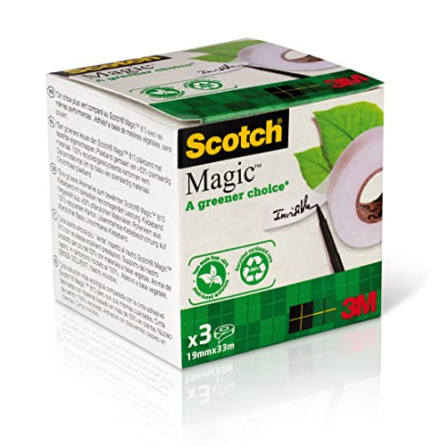 Scotch 90019333 Klebeband Magic A greener choice,unsichtbar,beschriftbar,19mmx33m,3Rollen/Packg. von Scotch