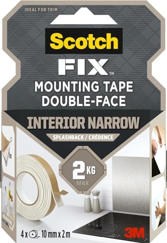 Scotch-Fix Montageband für Spritzschutz - 4 Rollen, 10 mm x 2 m - Innenbereich, für elektrische Zierleisten und Fußleisten - Hält bis zu 2 kg von ScotchBlue