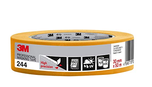 3M Pro 244 Profi Malerband - 1 Rolle 30 mm x 50 m - für scharfe Farbkanten, UV-beständig, innen und außen von 3M Pro