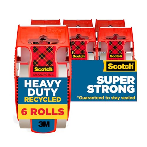 Scotch Strapazierfähiges recyceltes Verpackungsband, Versand- und Verpackungsband, 4,8 x 2,032 cm, 6 Rollen mit Spender von Scotch