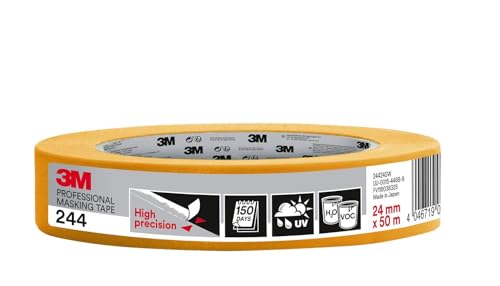 3M Pro 244 Profi Malerband - 1 Rolle 24 mm x 50 m - für scharfe Farbkanten, UV-beständig, innen und außen von 3M Pro