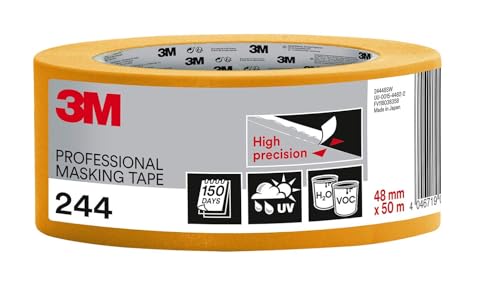 3M Pro 244 Profi Malerband - 1 Rolle 48 mm x 50 m - für scharfe Farbkanten, UV-beständig, innen und außen von 3M Pro