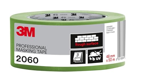 3M Pro Malerabdeckband 2060 für grobe Oberflächen, 1 Rolle, 48 mm x 50 m – UV- und wasserbeständig, für den Innen- und Außenbereich, geeignet für Maler- und Dekorationsarbeiten 3M Pro Malerabdeckband 2060 für grobe Oberflächen, 1 Rolle, 48 mm x 50 m – UV- und wasserbeständig, für den Innen- und Außenbereich, geeignet für Maler- und Dekorationsarbeiten von 3M Pro