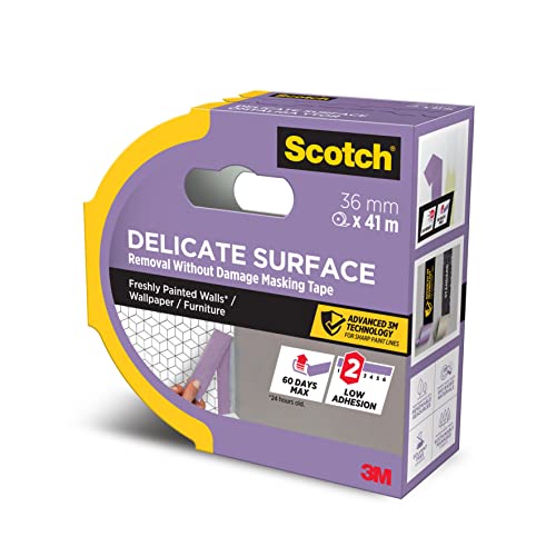 ScotchBlue Advanced Masking Tape 2080 UK Verstärktes Abklebeband für frisch gestrichene Wände, Tapeten oder Möbel, violett, 36 mm von ScotchBlue