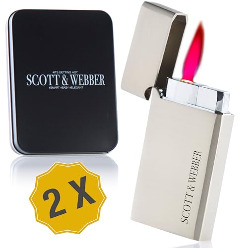 Scott & Webber® - Sturmfeuerzeug mit Jetflamme - Nachfüllbares Feuerzeug aus Metall einstellbar bis 1300°C - Inkl. edler Metallbox (Silber Square 2er Set) Scott & Webber® - Sturmfeuerzeug mit Jetflamme - Nachfüllbares Feuerzeug aus Metall einstellbar bis 1300°C - Inkl. edler Metallbox (Silber Square 2er Set) von Scott & Webber
