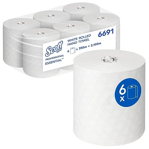 Scott Essential Rollenpapiertücher 6691 – Rollenpapiertücher – 6 x 350 m Papiertuchrollen, weiß (insges. 2.100 m) von Scott