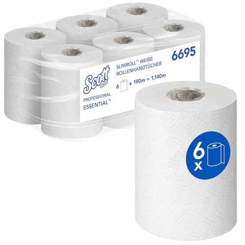 Scott Essential Slimroll Rollenhandtücher 6695, Rollenpapiertücher – 6 x 190 m weiße Papiertuchrollen, 6 x 190 m, (insges. 1.140 m) von Scott