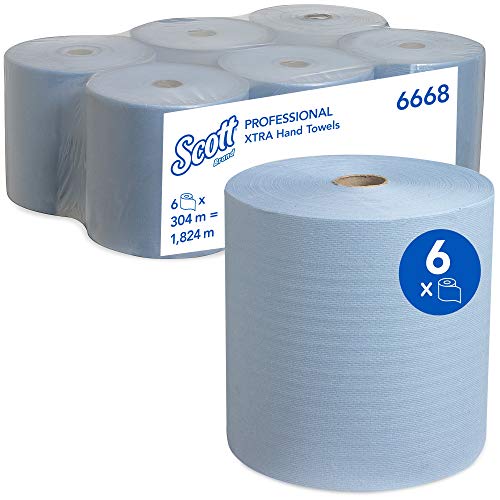 Scott Rollenhandtuch 6668 – 6 x 304 m blau Handtuchpapier, 1-lagige Rollen, Einzelentnahme, weich, reißfest, hoch saugfähiges Papierhandtuch von Scott