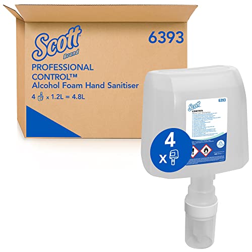 Scott Control Handdesinfektionsschaum auf Alkoholbasis 6393 – 4 x 1,2 Liter Handdesinfektionsmittel, Nachfüllpackung (4,8 Liter gesamt) von Scott