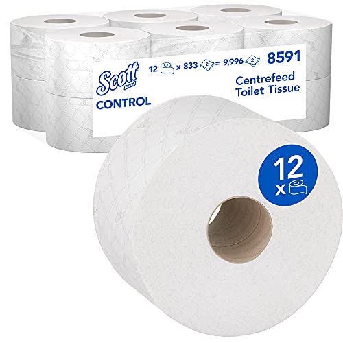 Scott Control Toilettenpapier mit Zentralentnahme 8591 – 2-lagiges Scott Toilettenpapier – 12 Klopapier Rollen x 833 Blatt von Scott